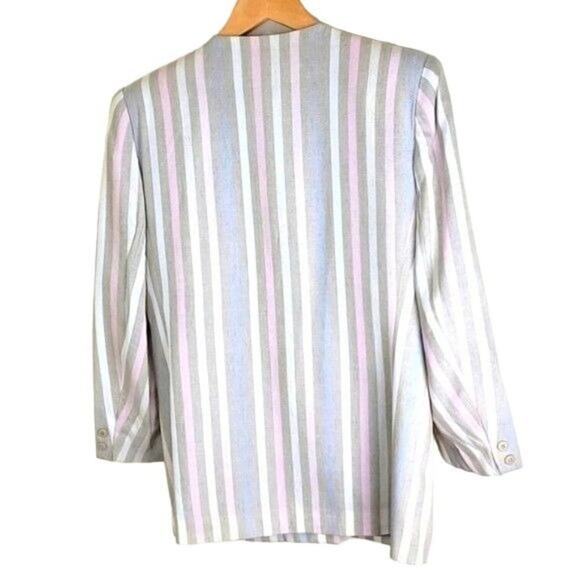 Atrium Collection Vintage 90s Womens Collarless Striped Blazer size M Beige - Picture 2 of 9